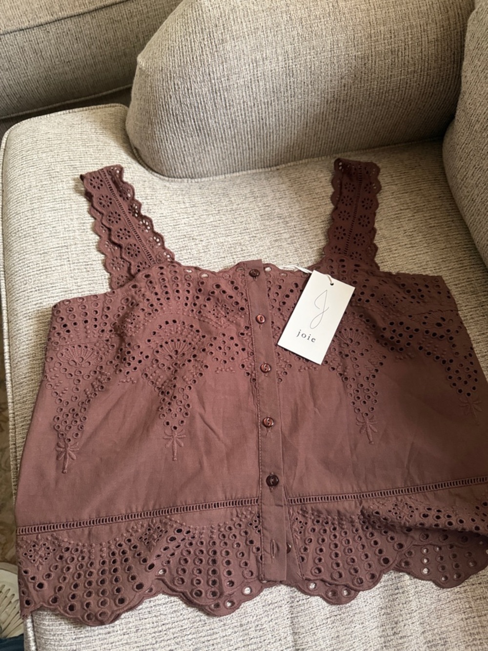 Joie Brown Eyelet Button-Front Cropped Camisole